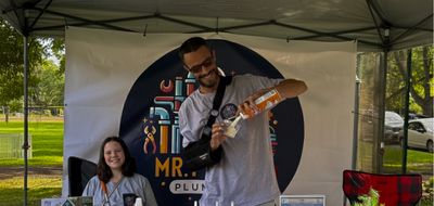 Master Plumber Jeremy Walsh representing Mr Perfect Plumbing at a public event