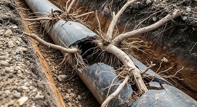 Camera footage showing tree roots inside an Aurora sewer line
