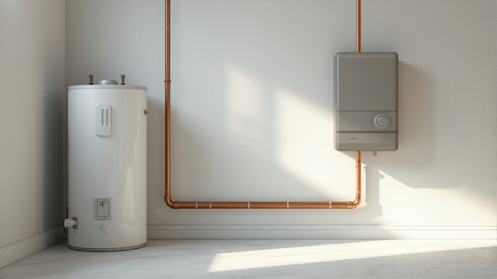 Wall-mounted tankless water heater replacing a tank in Aurora, CO