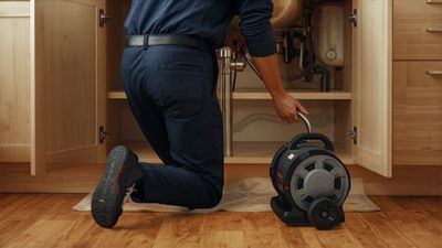 Professional drain cleaning at a kitchen sink in an Aurora, CO home