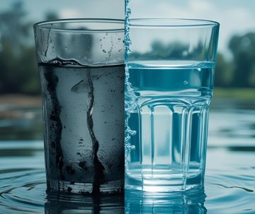 clean and dirty glasses of water