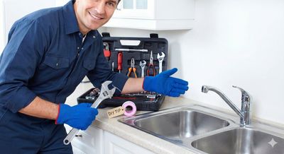 technician helping home owner with plumbing maintenance