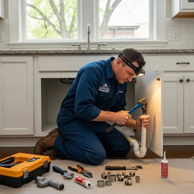 Professional plumber working on residential plumbing in Capitol Hill Denver